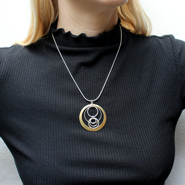 Cutout Disc with Hammered Rings Necklace