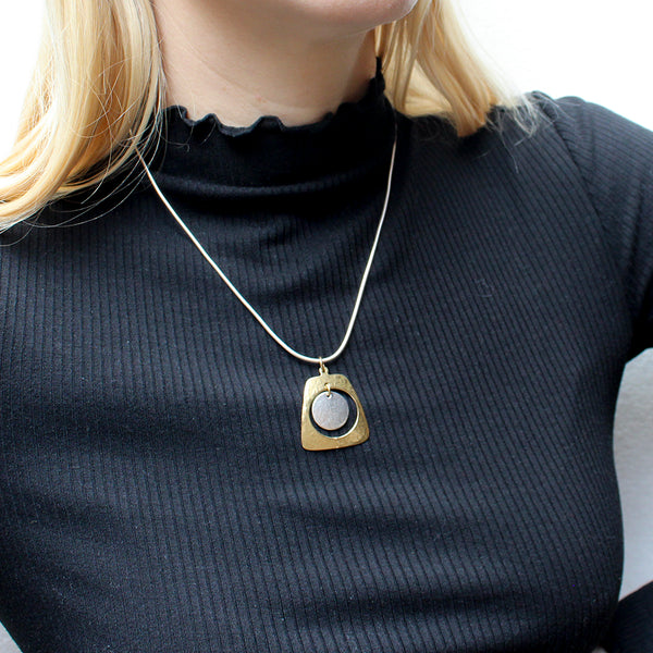 Cutout Tapered Rectangle with Hanging Disc Necklace