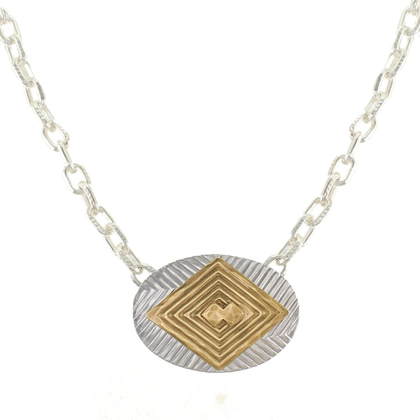 Patterned Oval with Patterned Diamond Necklace