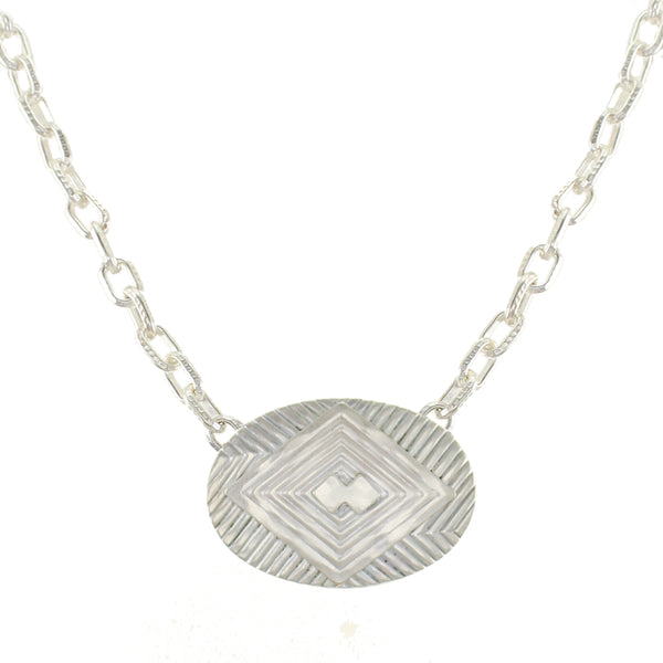 Patterned Oval with Patterned Diamond Necklace