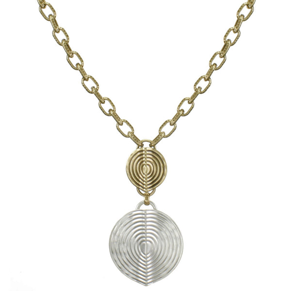 Two Patterned Folded Discs Necklace
