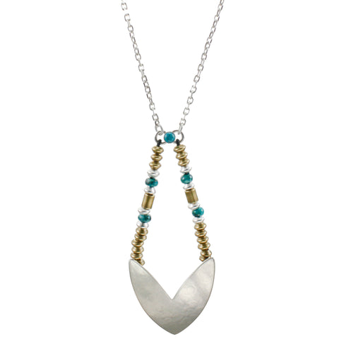Chevron with Metal and Turquoise Beads Long Necklace