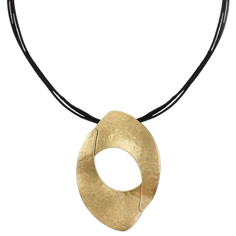 Overlapping Silver and Brass Arches on Black Cord Necklace