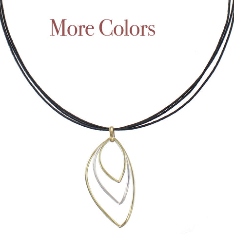 Triple Tiered Leaf Rings Necklace on Black Cord