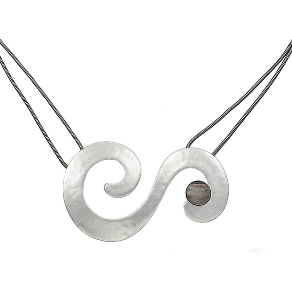 Swirls with Black Pearl Disc Necklace