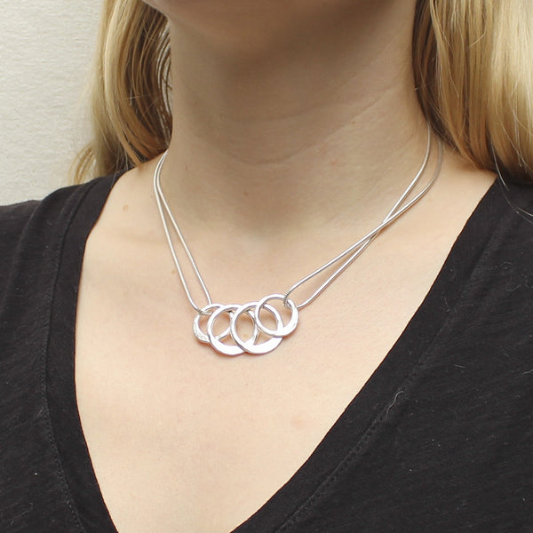 Overlapping Hammered Rings Necklace