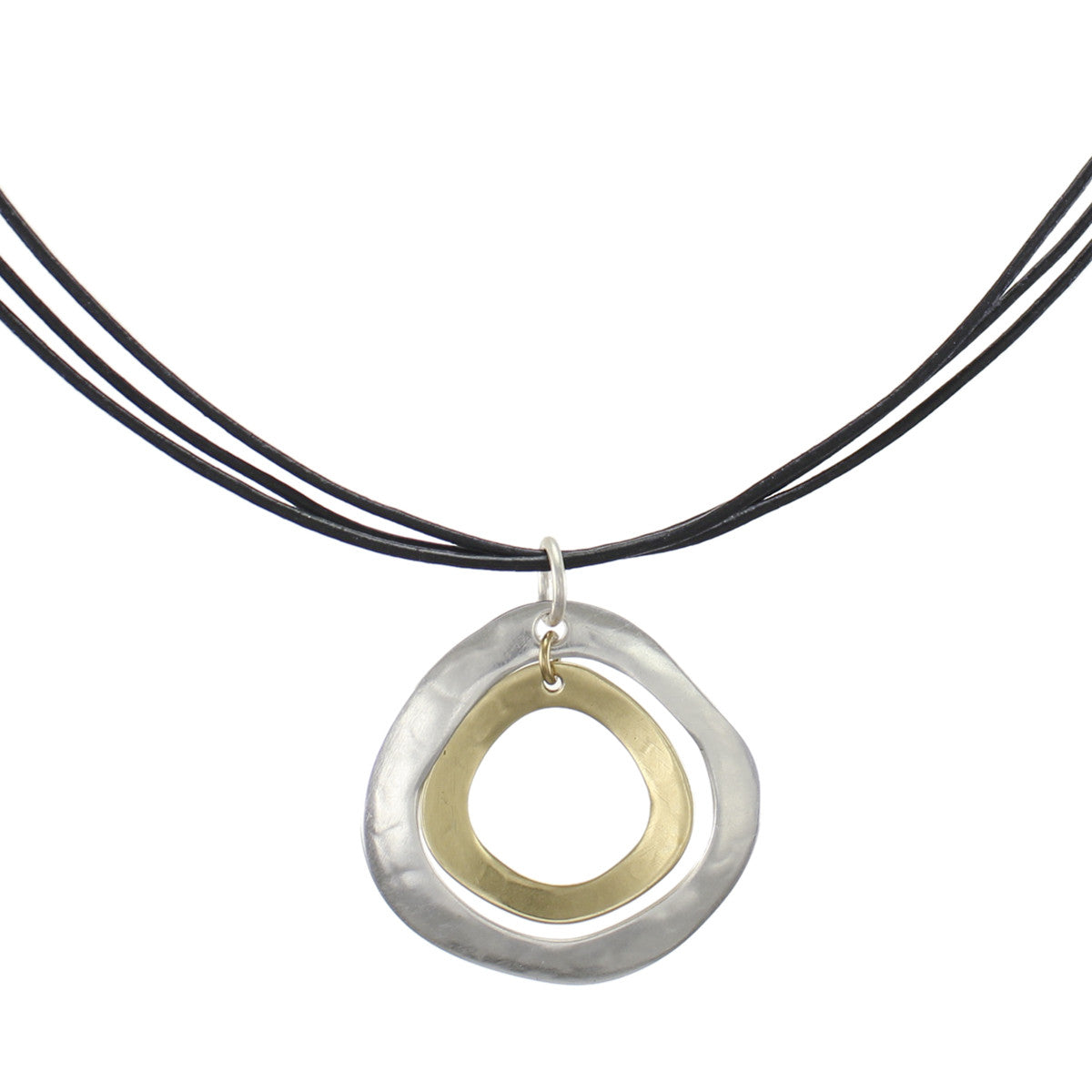 Organic Rings on Black Cord Necklace
