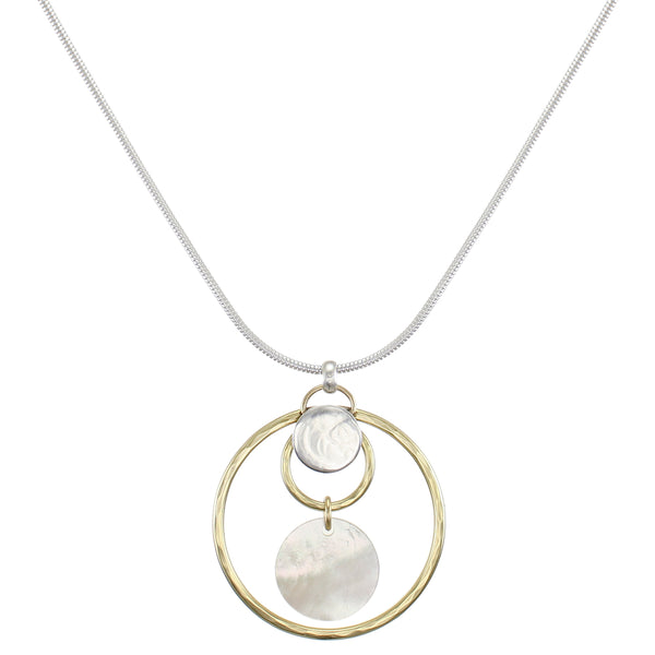 Disc and Rings with Mother of Pearl Disc on Round Snake Chain Necklace