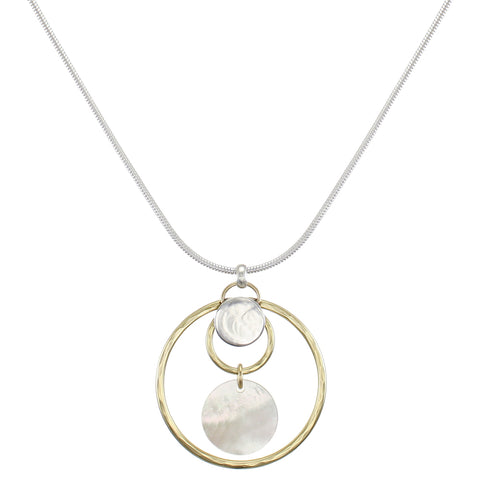 Disc and Rings with Mother of Pearl Disc on Round Snake Chain Necklace