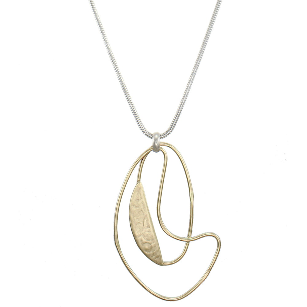 Oval Ring with Slice and Swoosh on Single Chain Necklace