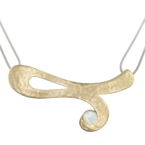 Spiral Swoosh with Mother of Pearl Disc on Doubled Round Snake Necklace