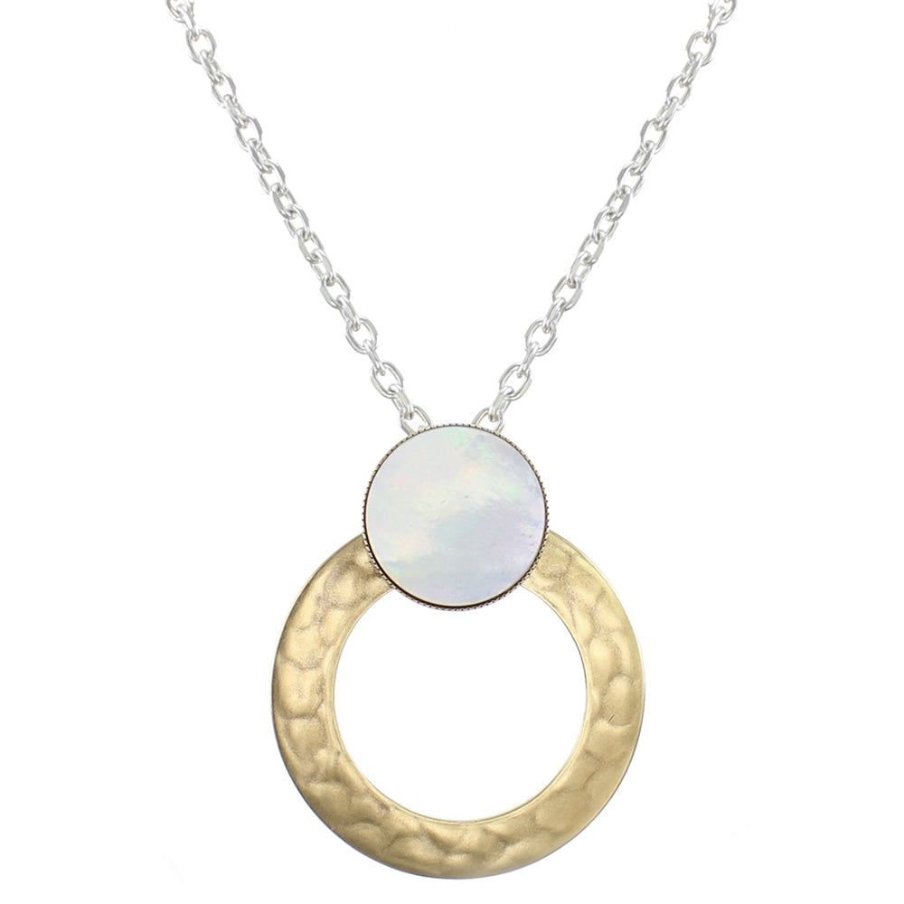Wide Ring with Mother of Pearl Disc Necklace on Link Chain