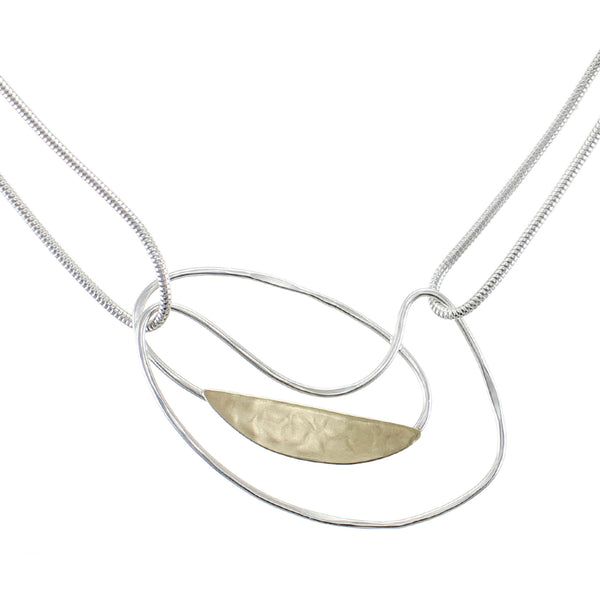 Oval Ring with Slice and Swoosh on Doubled Chain Necklace