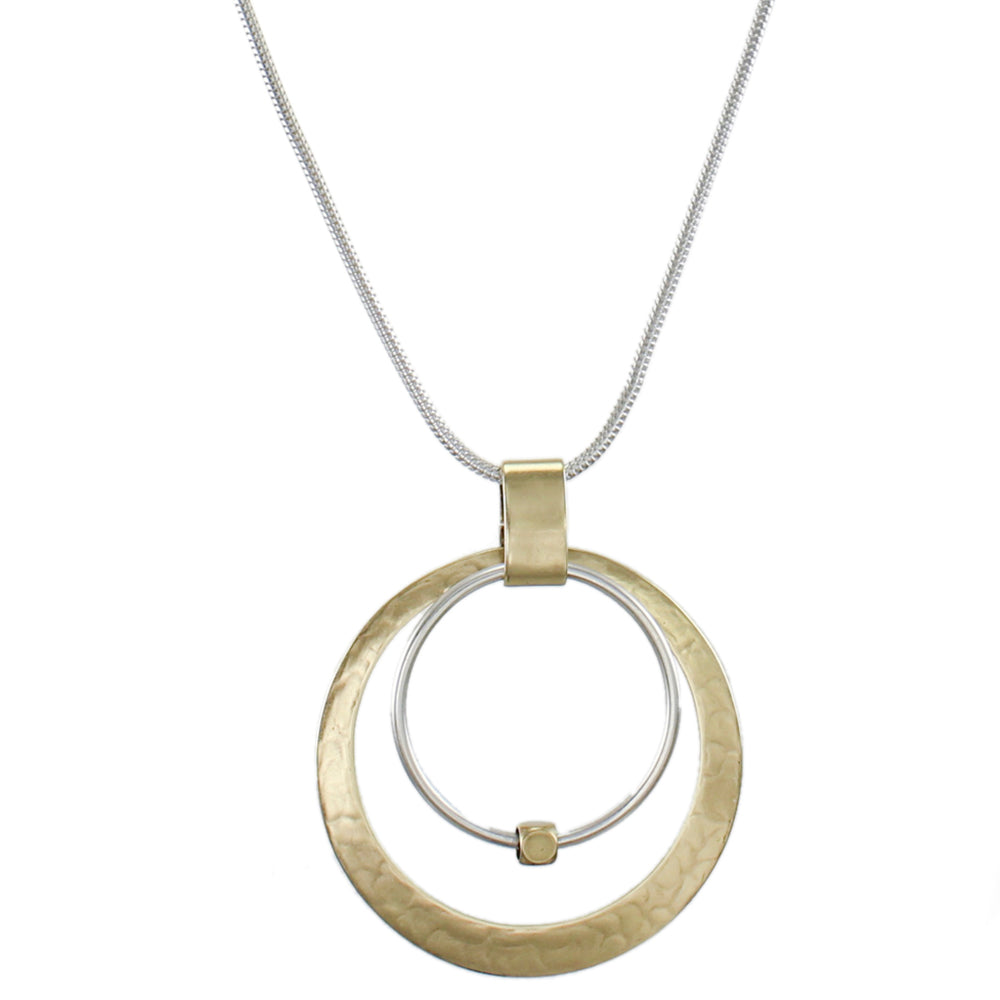 Cutout Disc with Ring and Bead Long Necklace