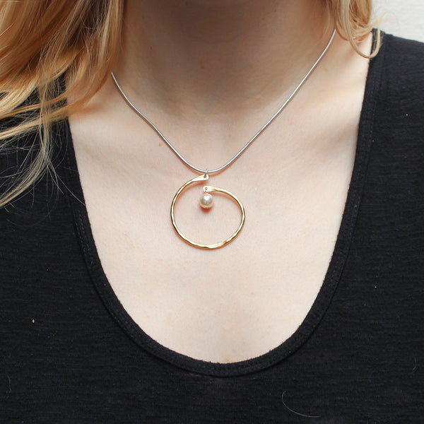 Spiral with Cream Pearl Drop Necklace