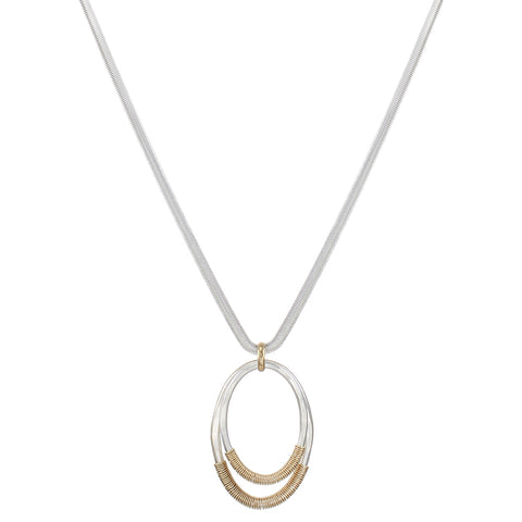 Wire Wrapped Oval Rings Long Necklace