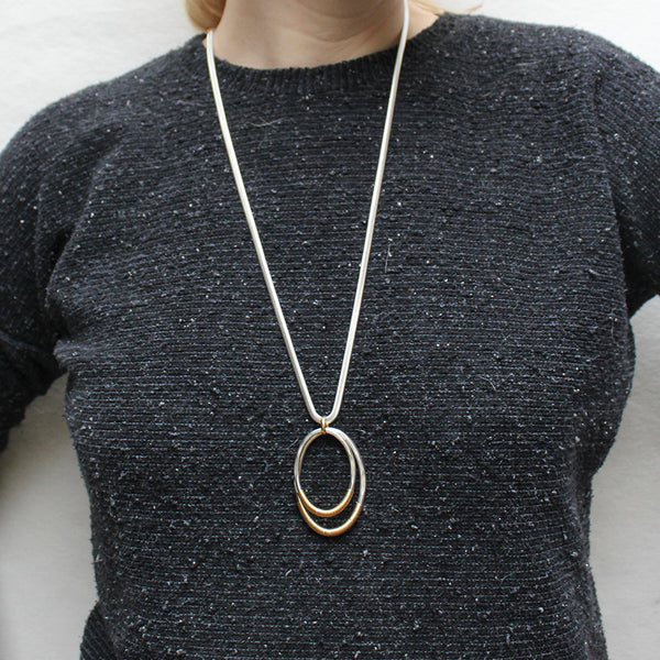 Wire Wrapped Oval Rings Long Necklace