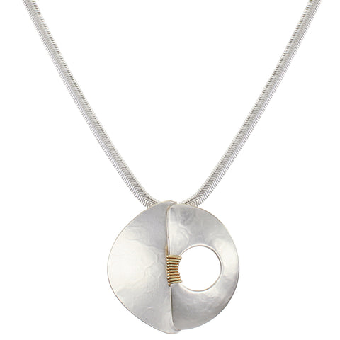 Dished Semi Circle with Overlapping Domed Semi Circle with Cutout and Wire Wrapping Necklace