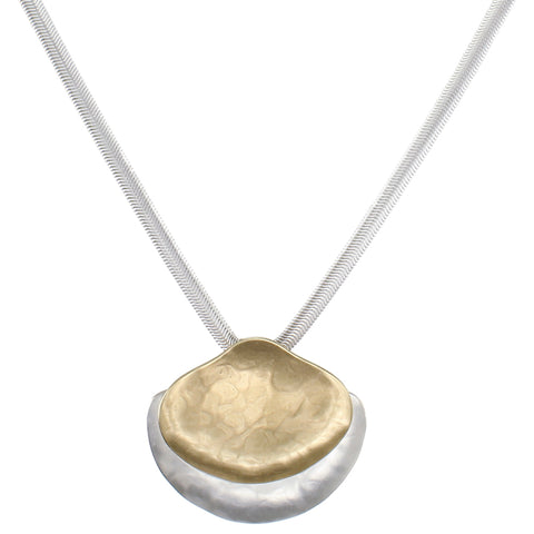 Two Wide Teardrops with Wave Texture Necklace