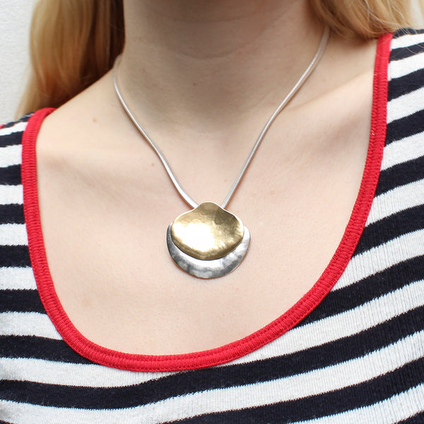 Two Wide Teardrops with Wave Texture Necklace
