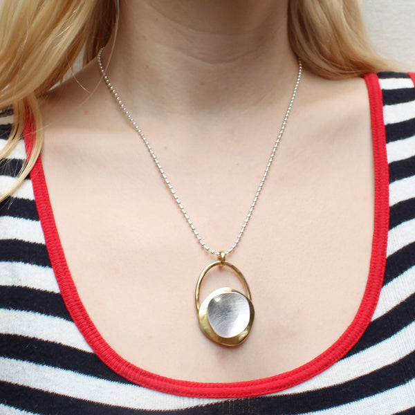Domed Organic Disc with Dished Organic Shape Necklace and Ball Chain