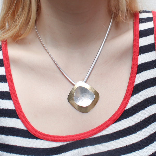Domed Diamond with Dished Organic Shape Necklace