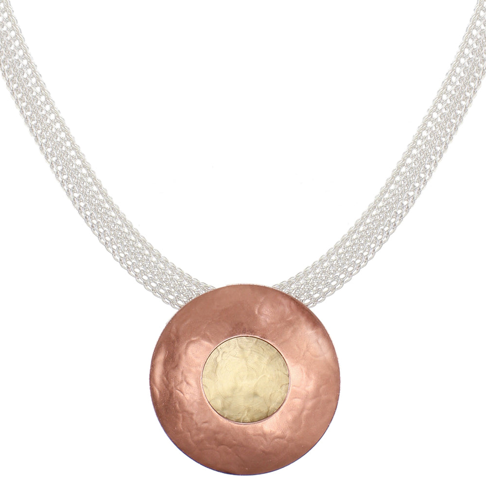 Large Dished Disc with Wide Domed Ring and Wide Mesh Chain Necklace