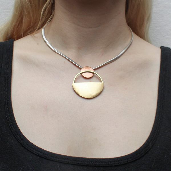 Disc with Wire Ring and Semi-Circle on Flat Snake Chain Necklace