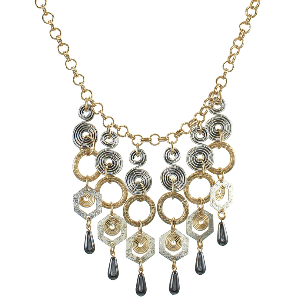 Six Strands of Spirals, Rings, Frames and Teardrops  Marjorie Baer Vintage Necklace