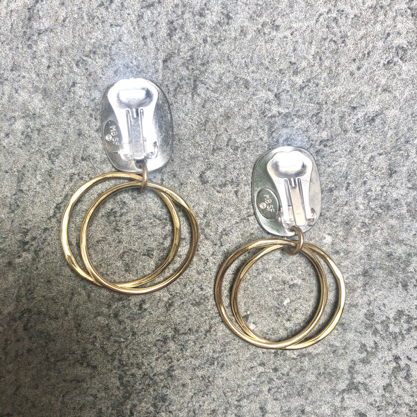 Concave Oval with Hammered Rings Clip or Post Earring